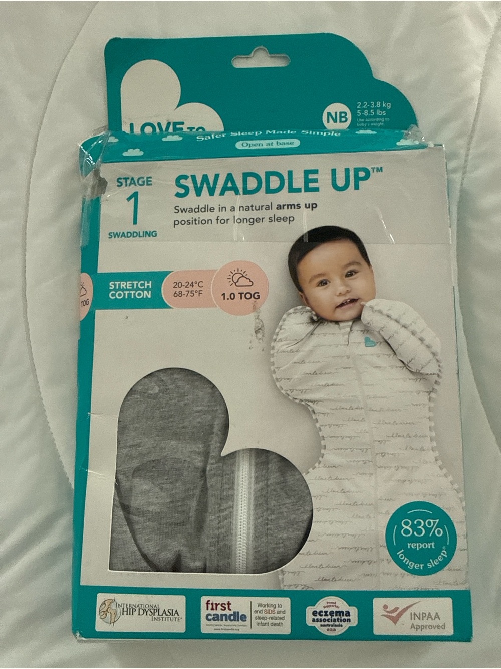 Love to Dream Swaddle Up Baby Sleeper - Teal Accents with Grey Fabric